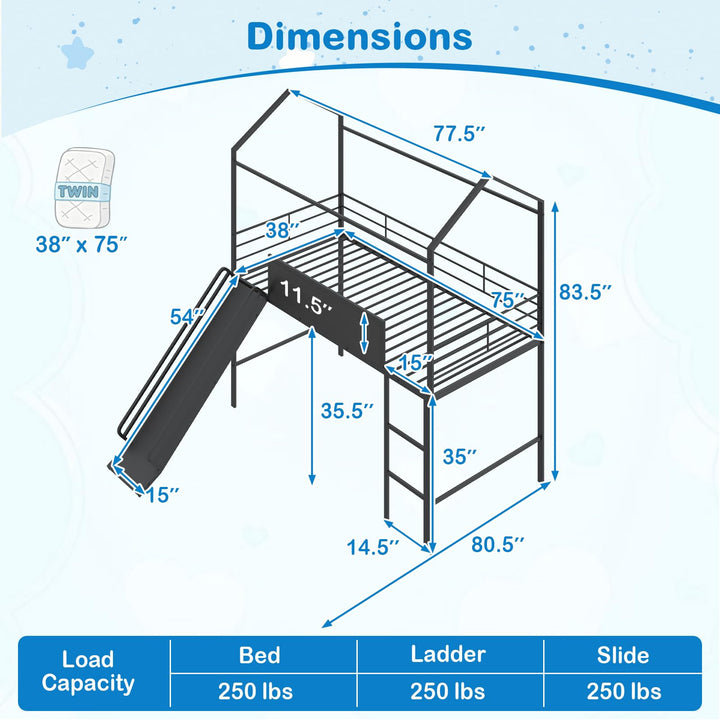Giantex Twin Size House Loft Bed | Low Loft Bedframe w/Roof