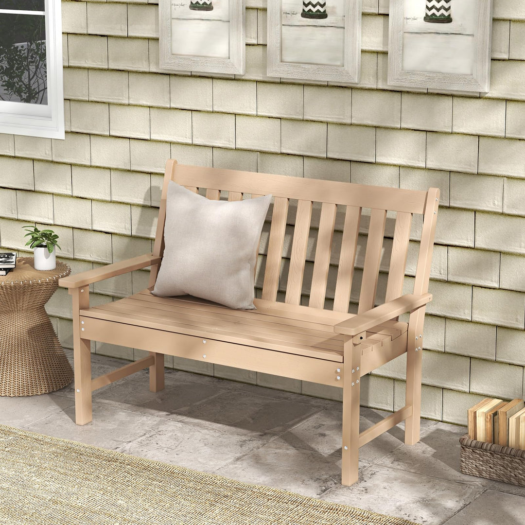 Giantex Outdoor Bench, 52-Inch Outside Bench All-Weather HDPE Park Bench with Backrest and Armrests