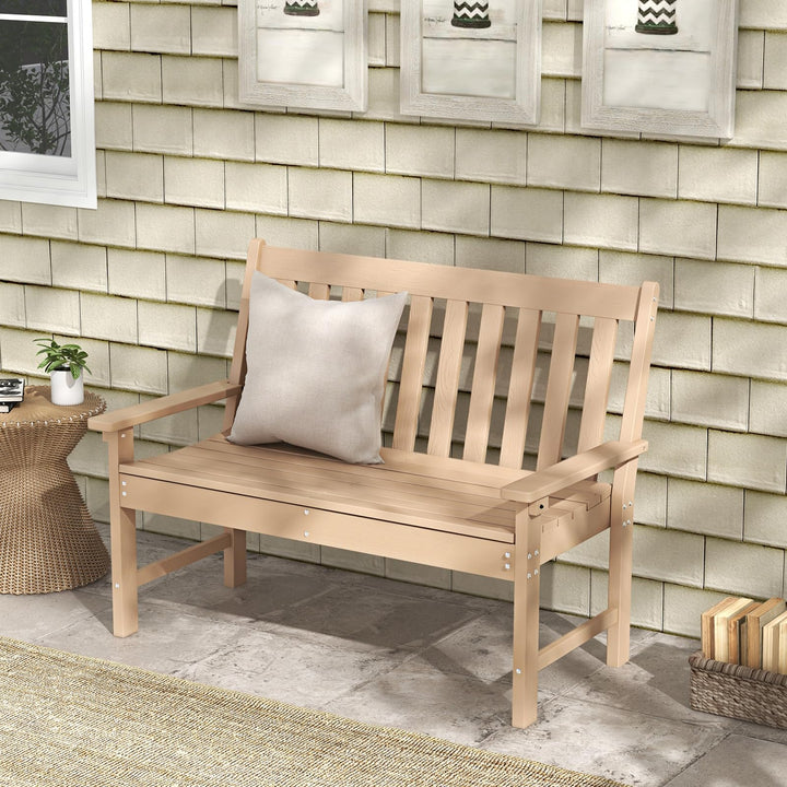 Giantex Outdoor Bench, 52-Inch Outside Bench All-Weather HDPE Park Bench with Backrest and Armrests
