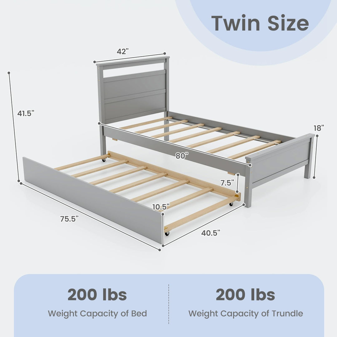 Giantex Trundle Bed Twin, Wood Day Bed Frame with Headboard & Footboard