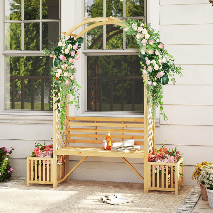 Giantex Outdoor Bench with Garden Arch & Planters
