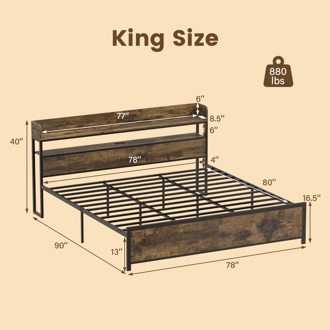 Giantex King Size Bed Frame with Storage Headboard