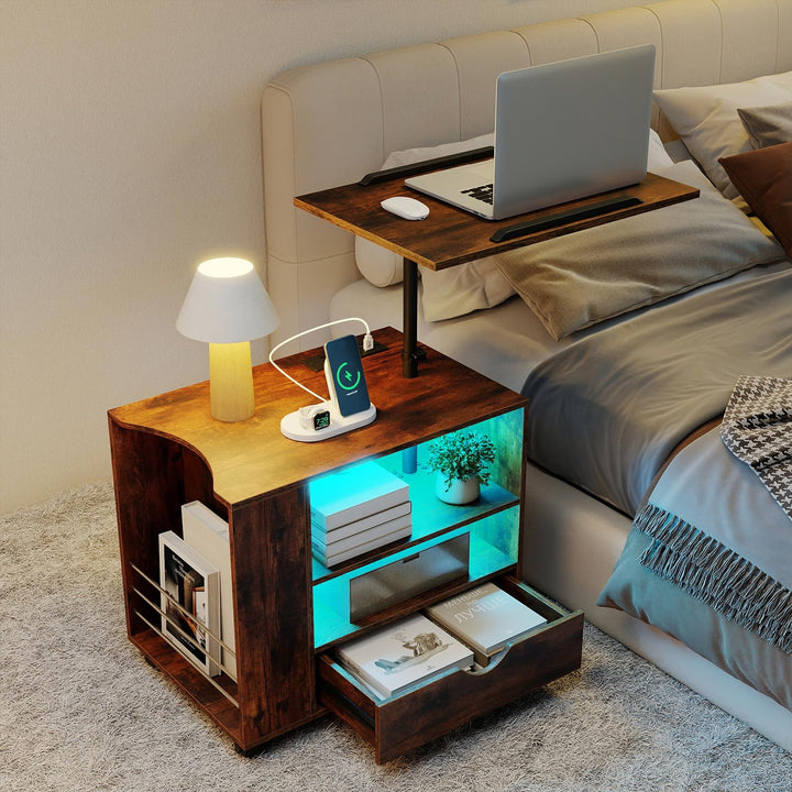 GIANTEX LED Rolling Nightstand with Adjustable 360° Swivel Laptop Tray