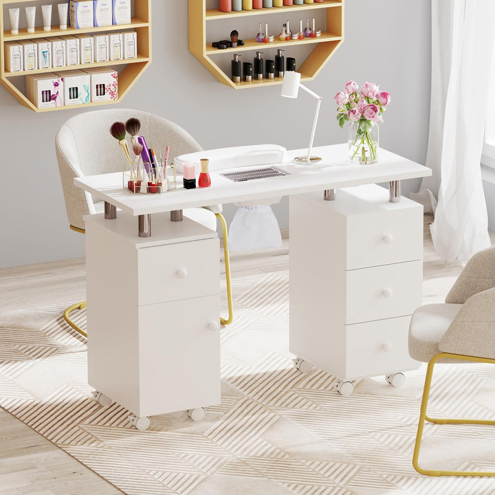 Giantex Nail Desk Manicure Table - Nail Table Station with Electric Dust Collector, 4 Drawers, Storage Cabinet