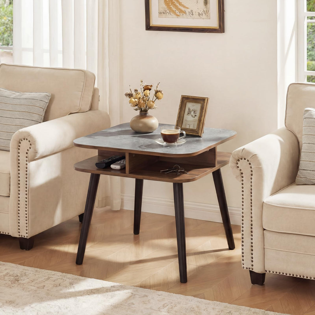 Giantex 2-Tier Faux Marble End Table Set of 1/2