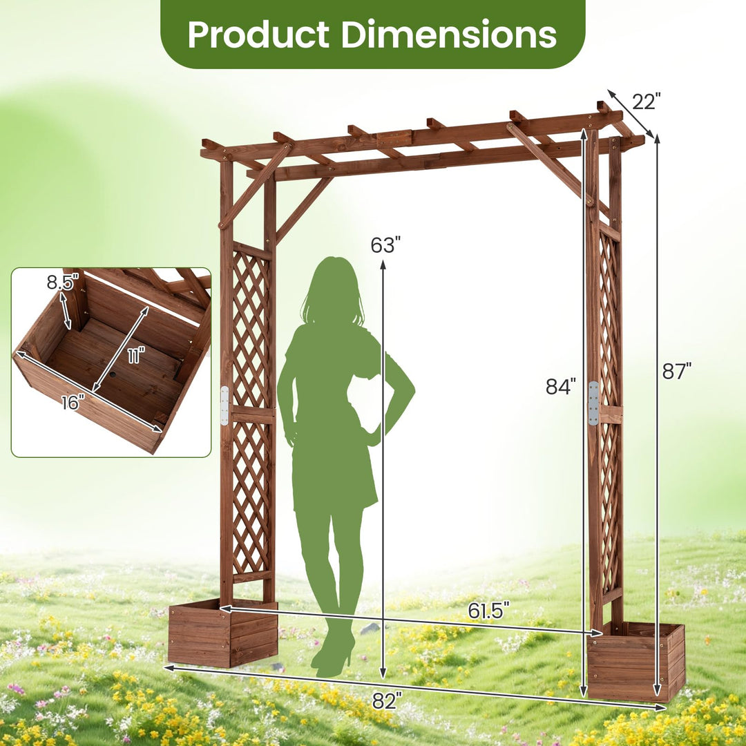 Giantex 87in Tall Wooden Garden Arbor with Planter Boxes &amp; Hanging Roof
