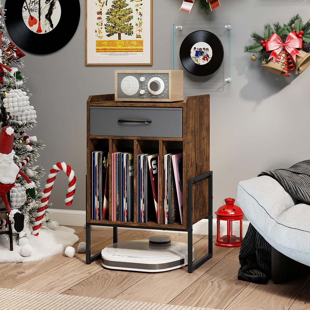 Giantex Record Player Stand 2-Tier Turntable Stand with Fabric Drawer