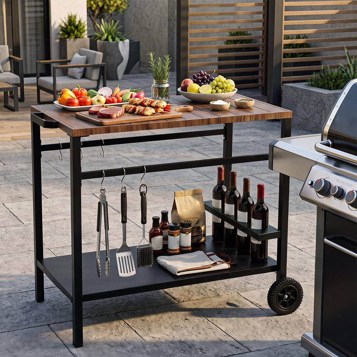 Giantex Outdoor Rolling Grill Cart with Stainless Steel Top &amp; Storage Shelf