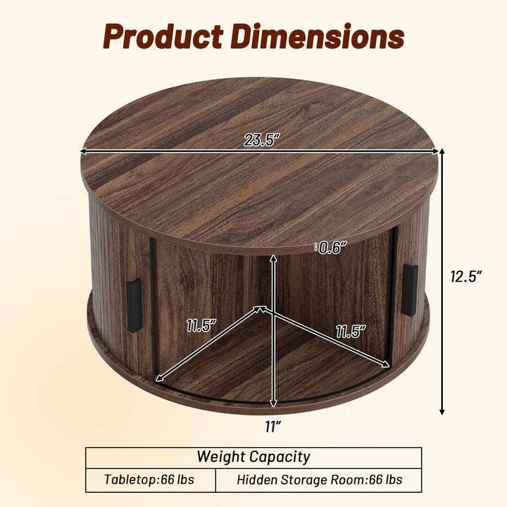 GIANTEX 23.5" Round Coffee Table with Hidden Storage
