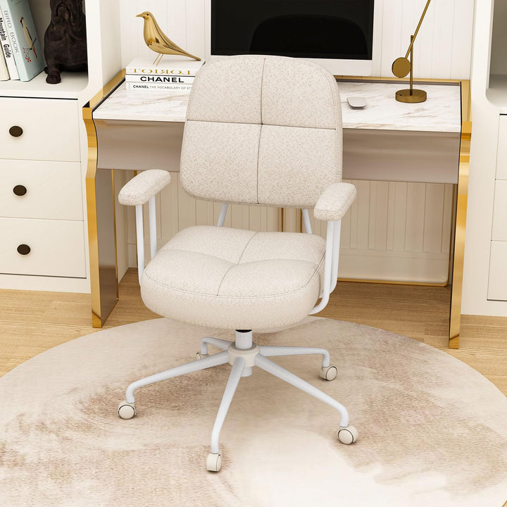 Giantex Mid Century Modren Office Chair, Faux Fur Desk Chair w/Armrest & Mid Back