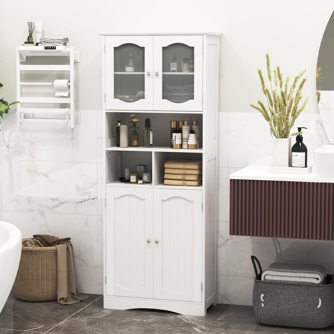 Giantex 58.5" Tall Storage Cabinet - Pantry Cabinet with Tempered Glass Doors, Adjustable Shelves