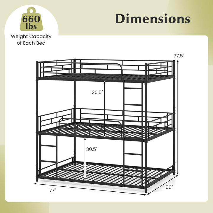Giantex Metal Full Over Full Over Full Bunkbeds with Safety Guardrails & 2 Ladders