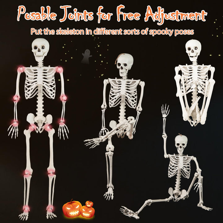Giantex 5.4 FT Halloween Life Size Skeleton Realistic Full Body Plastic Skeleton with Movable Joints
