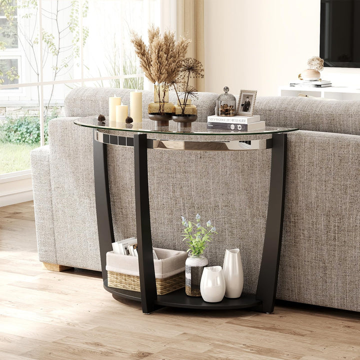 Giantex 2-Tier Glass Console Table Half Moon Modern Entryway Table