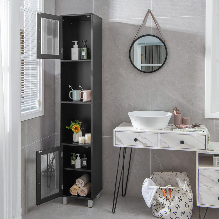 Tall Bathroom Cabinet, Home Bedroom Living Room Wood Linen Storage Cabinet Free Standing