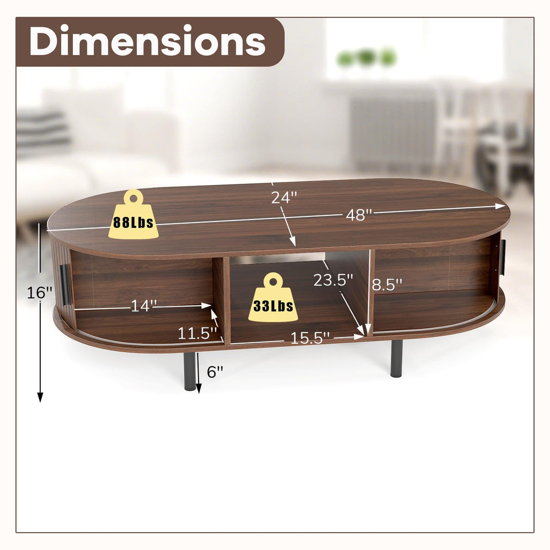 Giantex 48 Inch Mid Century Modern Living Room Table with Sliding Tambour Doors