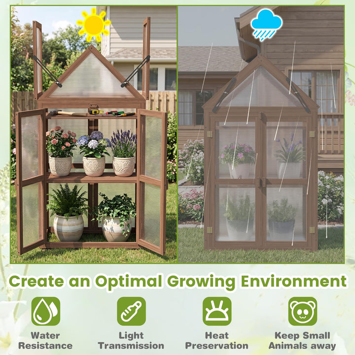 GIANTEX Garden Cold Frame w/ Transparent Flip-Top Roof &amp; 2 Adjustable Shelves