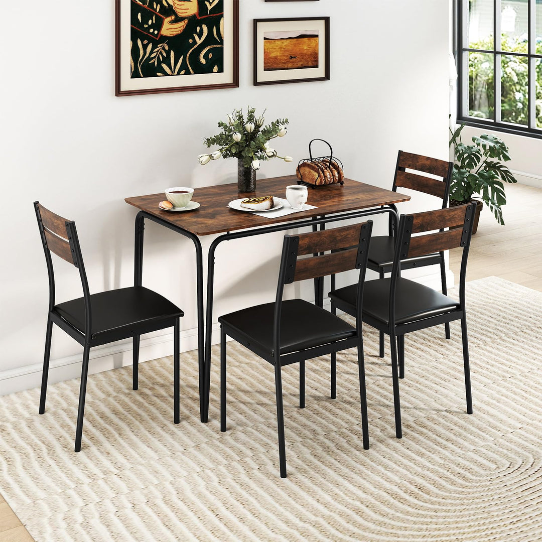 Giantex 5-Piece Dining Table Set Industrial Rectangular Kitchen Table and 4 Armless Chairs