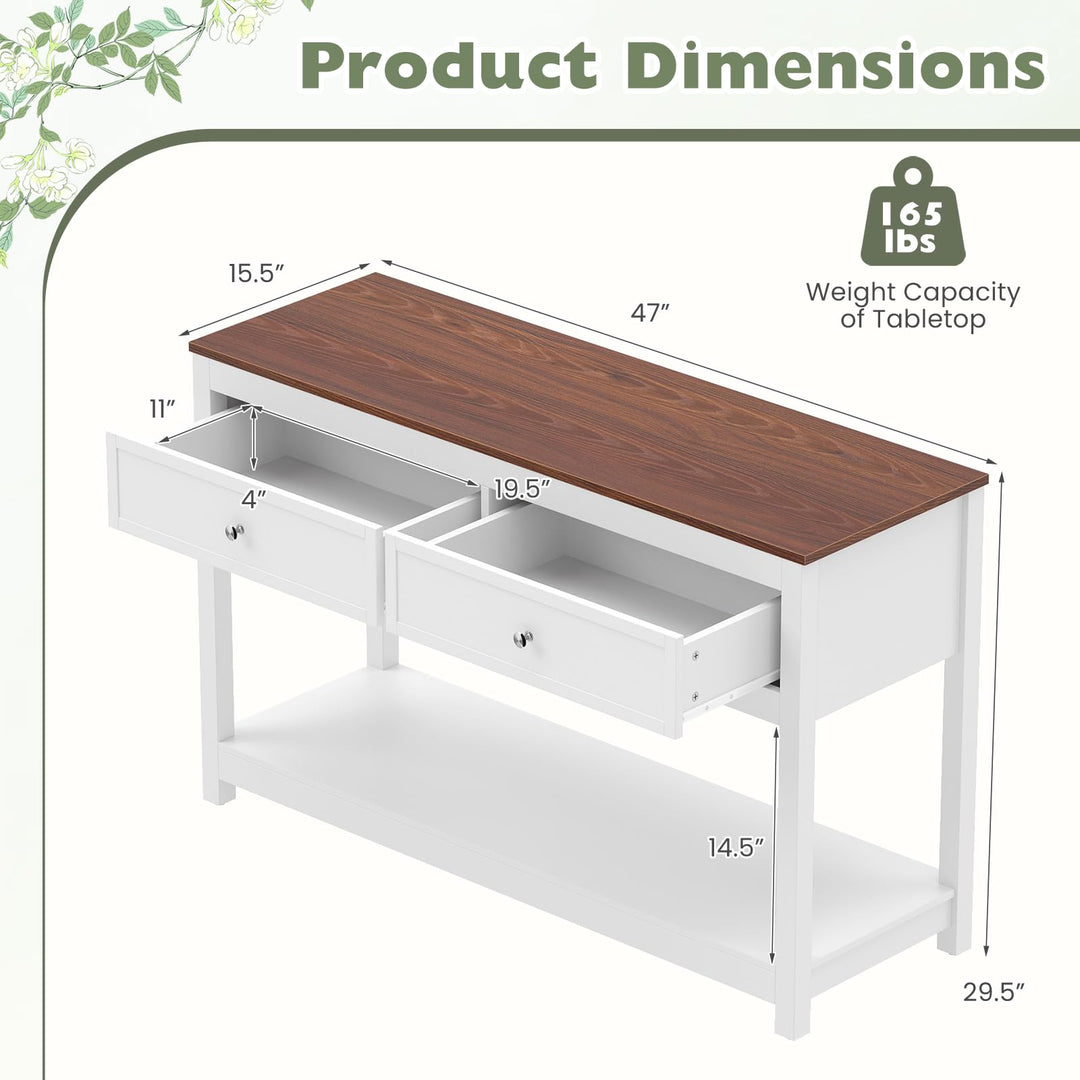 Giantex 47" Farmhouse Console Table with 2 Drawers Storage