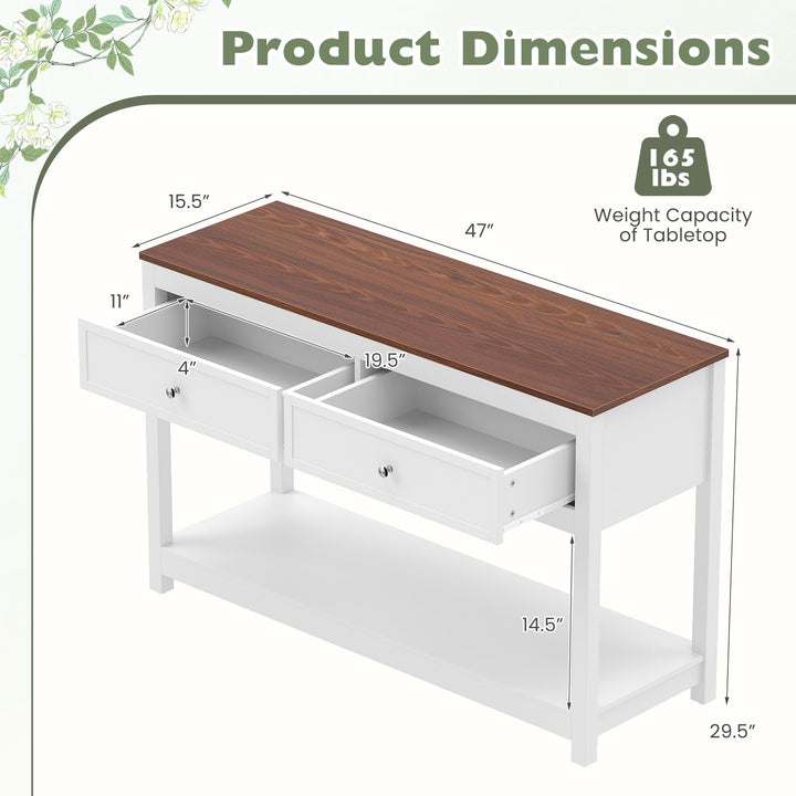 Giantex 47" Farmhouse Console Table with 2 Drawers Storage