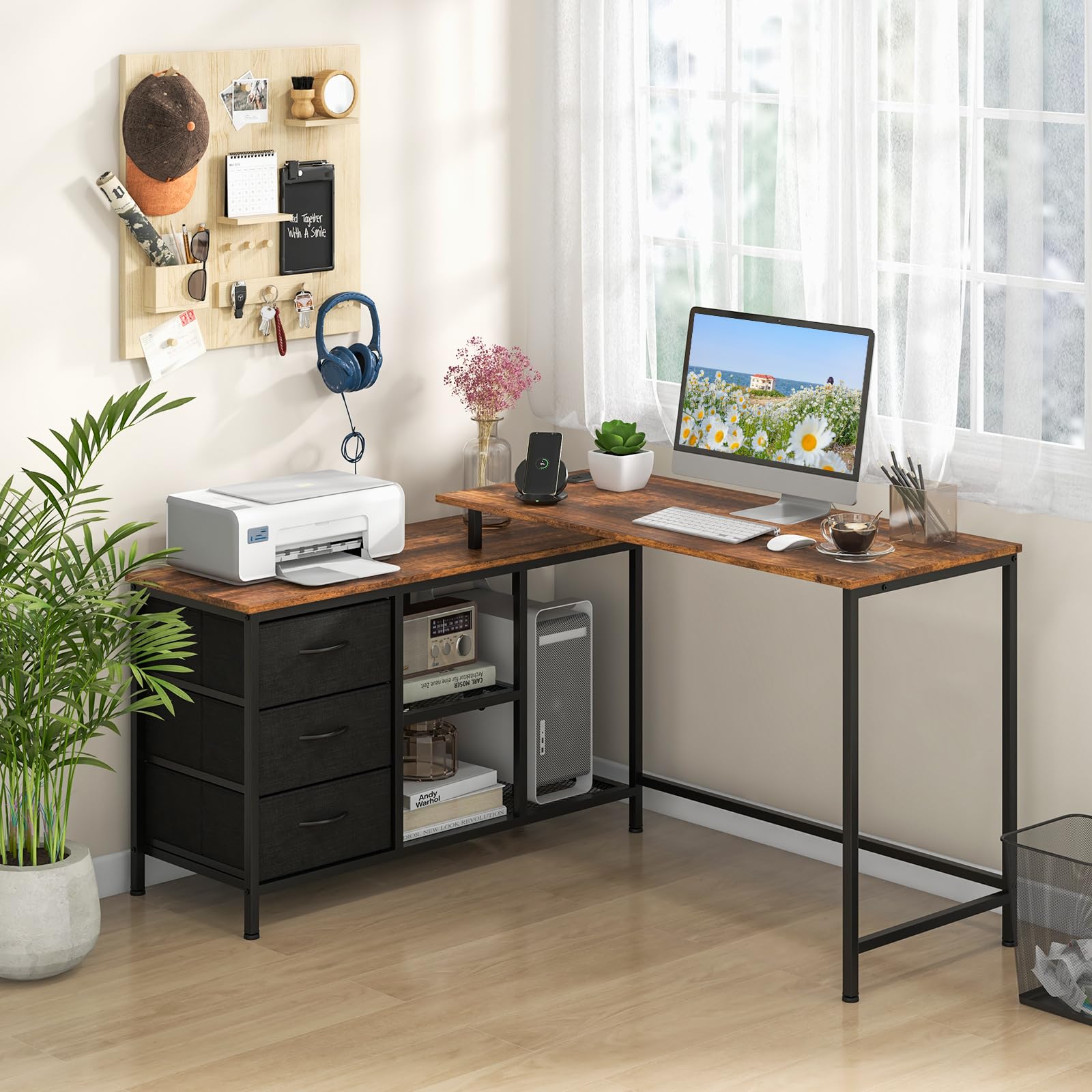 Giantex L Shaped Computer Desk with Drawers