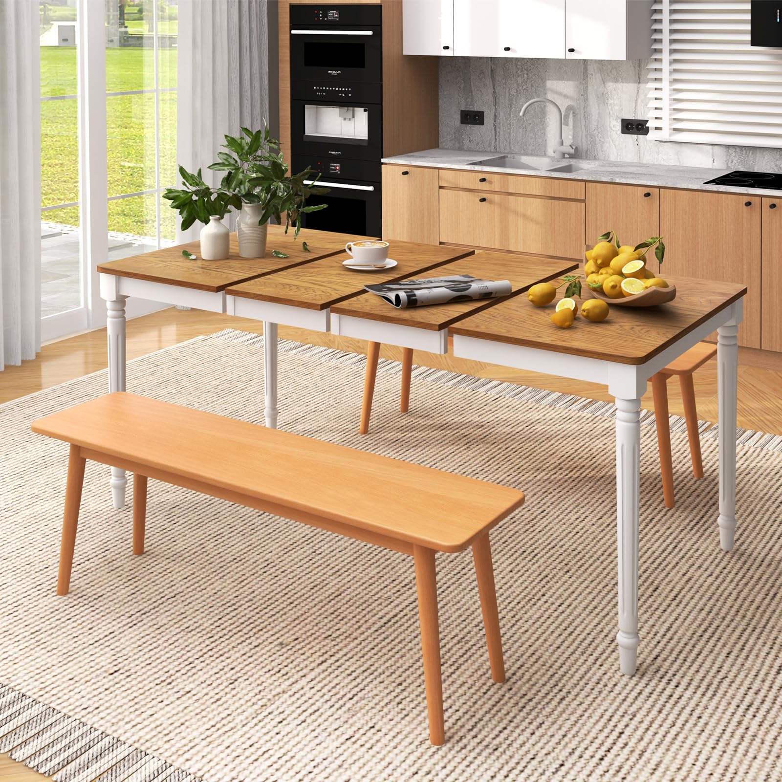 Giantex Extendable Dining Table for 4-8 People, Large Folding Kitchen Table with Rubber Wood Legs, 220 Lbs Capacity