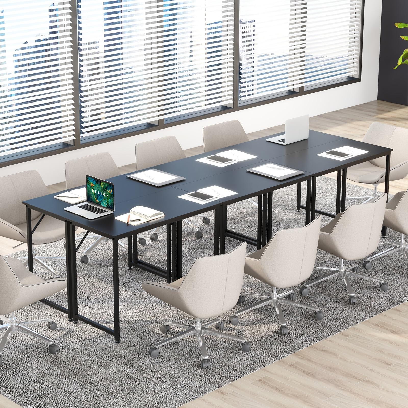 Giantex 6.5 FT Small Conference Table, 2 PCS 40" x 19.5" Rectangular Meeting Table with Heavy-Duty Metal Frame