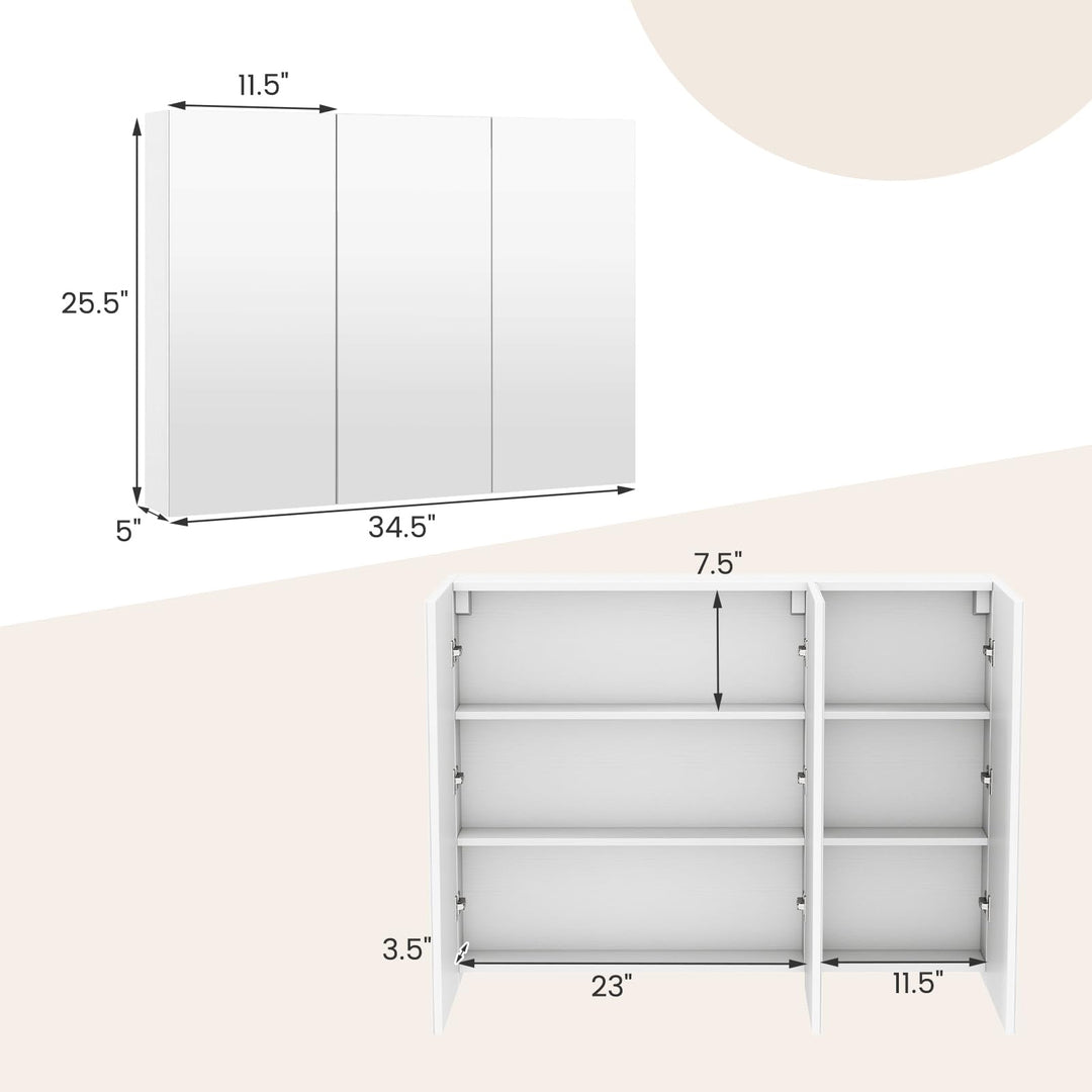 Giantex Wall Mounted Medicine Cabinet with 3 Frameless Mirrored Doors & Mounting Hardware