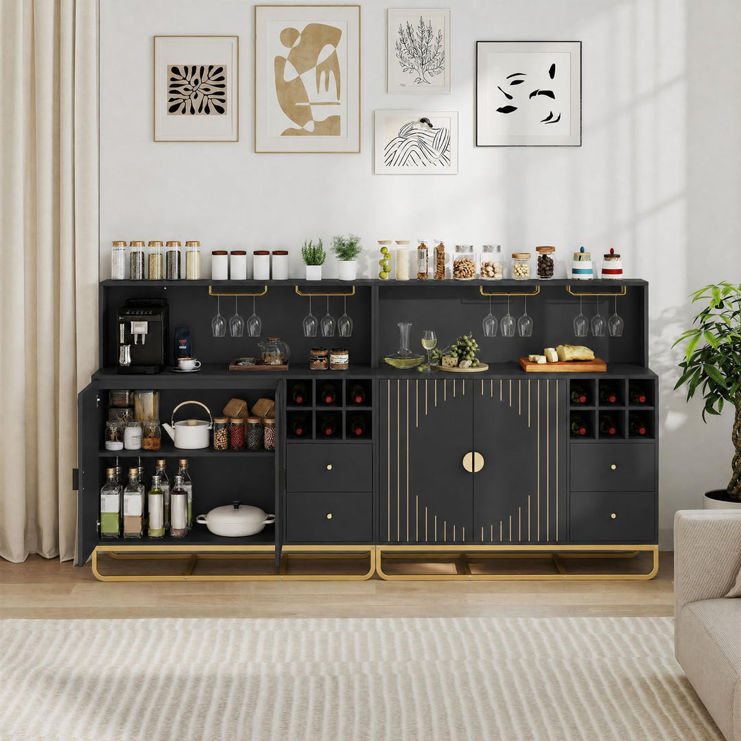 GIANTEX Modern Fluted Bar Cabinet w/Wine Rack
