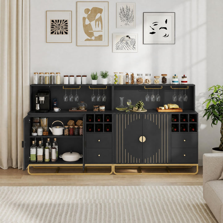 GIANTEX Modern Fluted Bar Cabinet w/Wine Rack