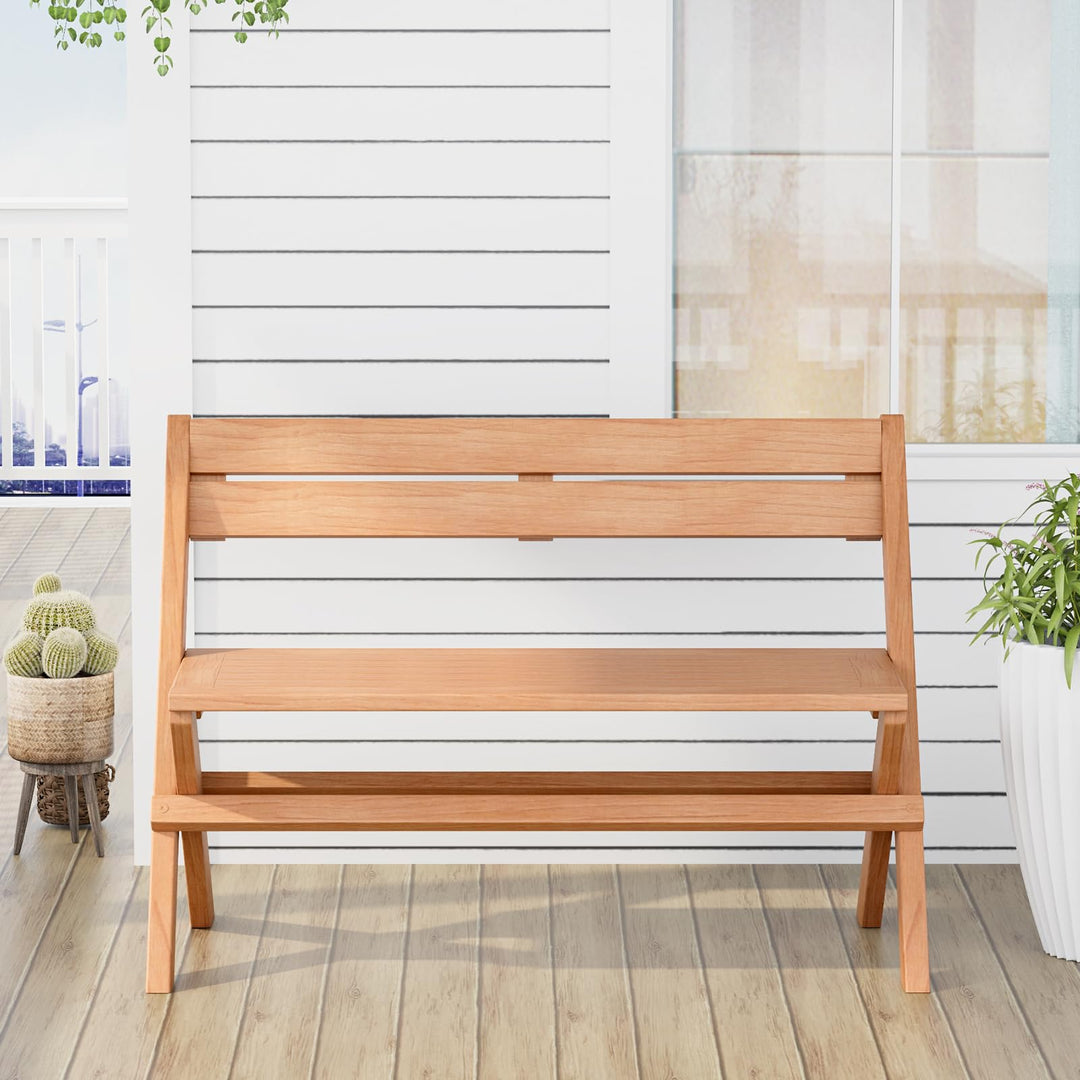 Giantex Wood Outdoor Bench Folding - 2-Person Patio Garden Bench with Solid Teak Wood Structure