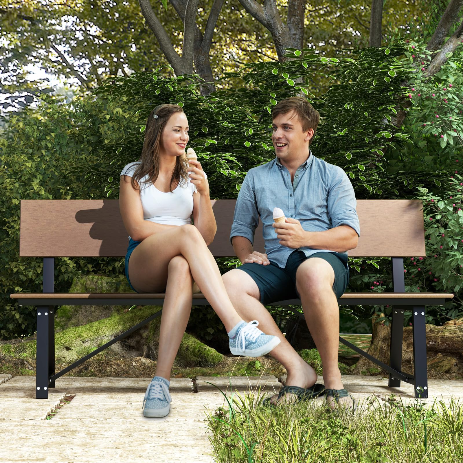 Giantex Outdoor Bench, 4-Person 72 Inches Garden Bench with Weatherproof HDPE Backrest & Seat