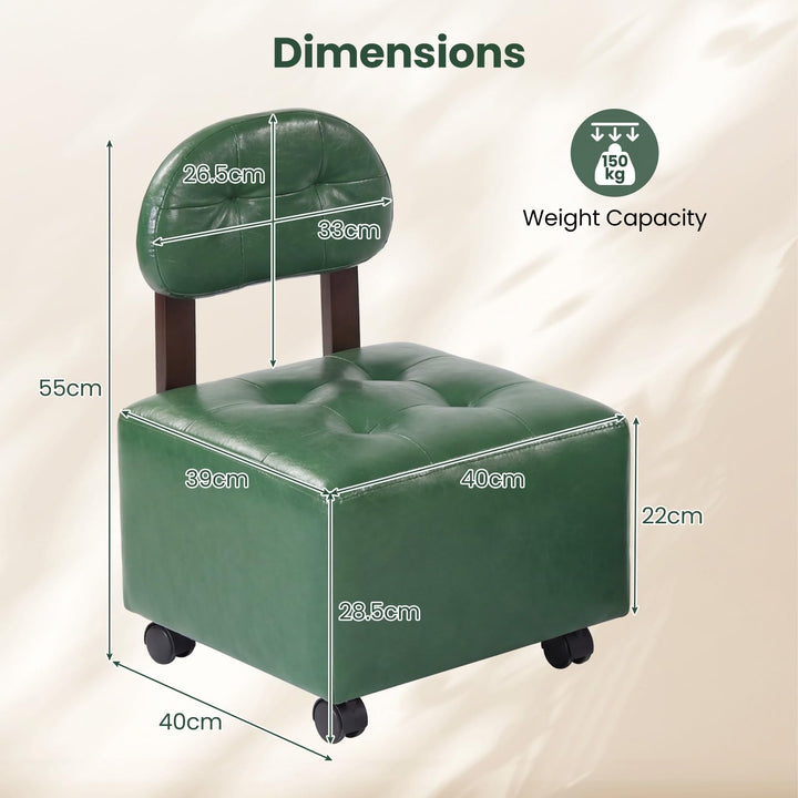 Giantex Small Rolling Footrest Stools Set of 2 with Backrest and Lockable Wheels