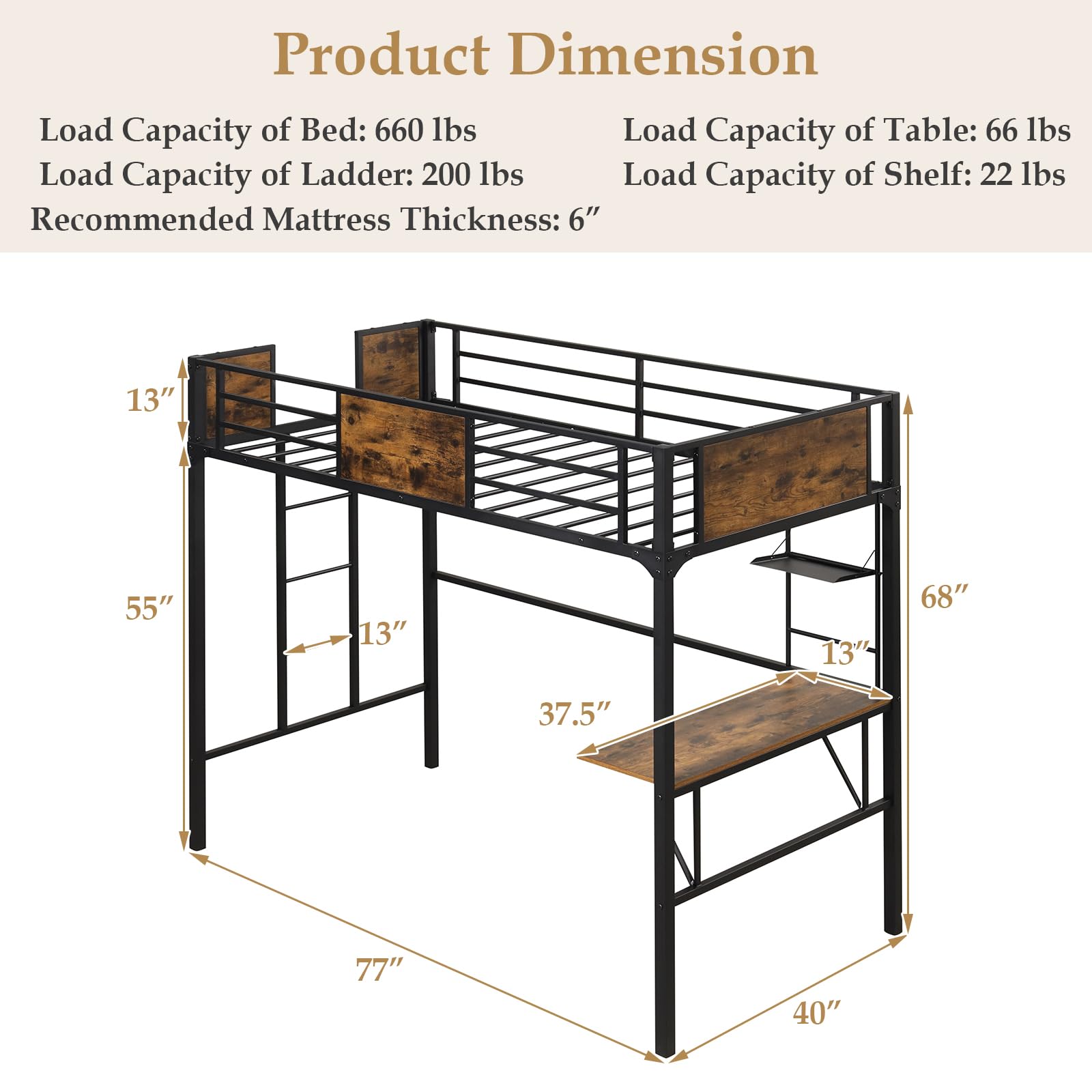 Metal Twin Loft Bed with Desk and Storage Shelf - Giantex