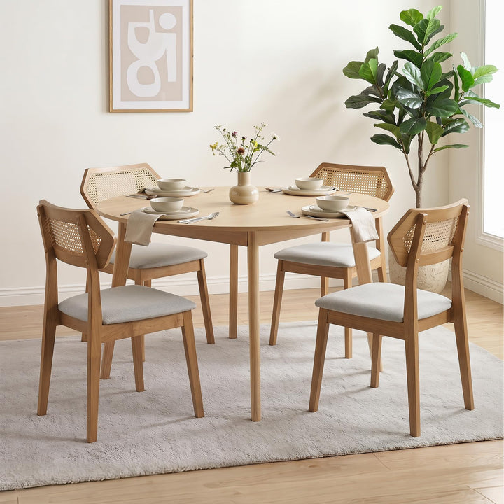 Giantex Wood Dining Chairs Set of 2/4 Rattan Upholstered with Solid Wood Frame