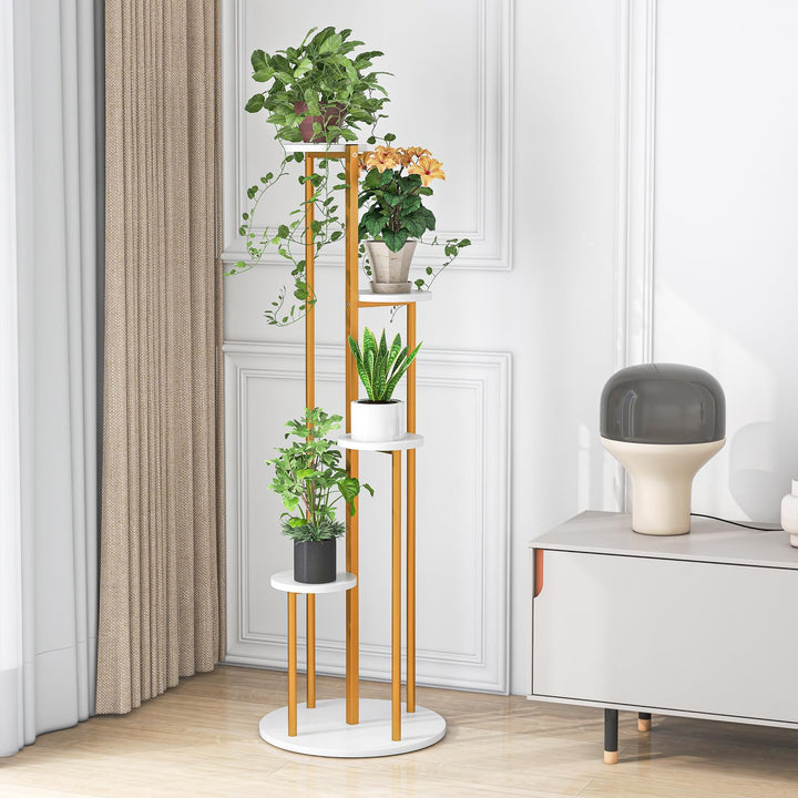 Giantex 4 Tier Plant Stand Indoor, Tall Plant Shelf with Marble Texture for Multiple Potted Plants, Tiered Metal Plant Holder Flower Display Rack for Living Room Balcony Porch