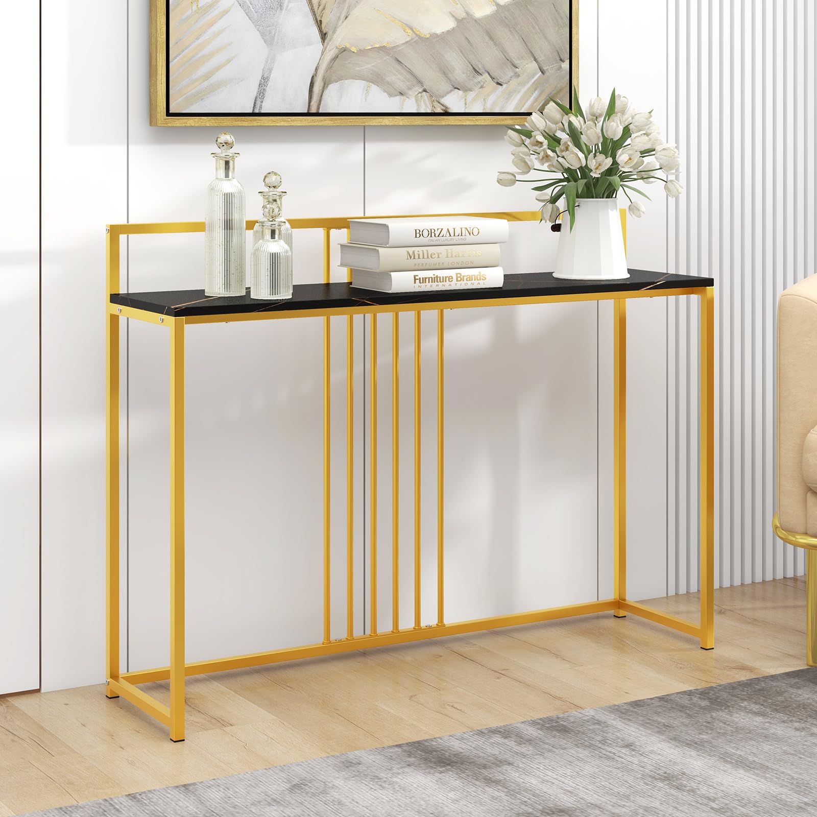 Giantex 47" Entryway Console Table - Narrow Hallway Table w/Sturdy Gold Metal Frame, Anti-Tipping Kits