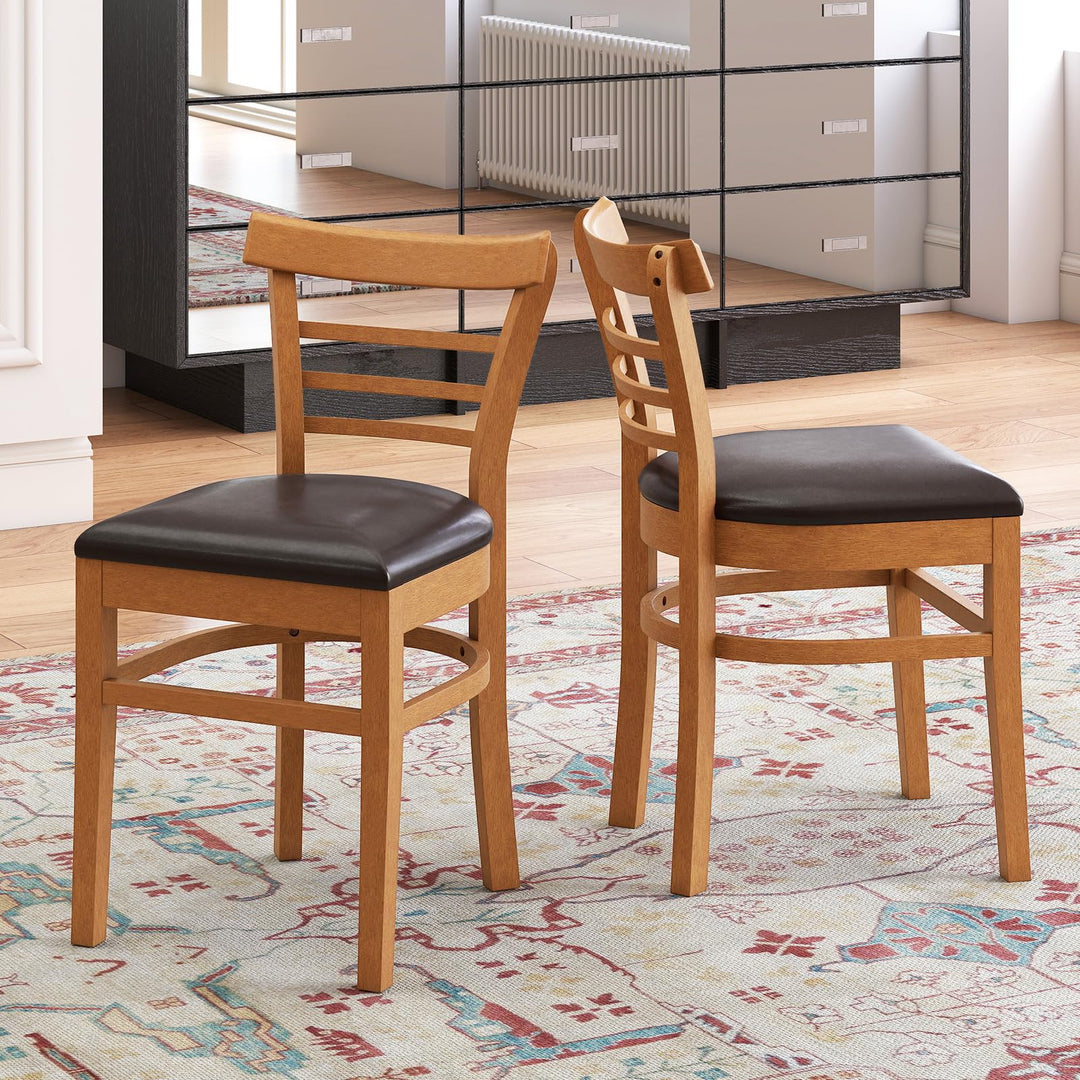 Giantex Wooden Dining Chairs Set PU Leather Upholstered Kitchen Chair w/Rubber Wood Legs