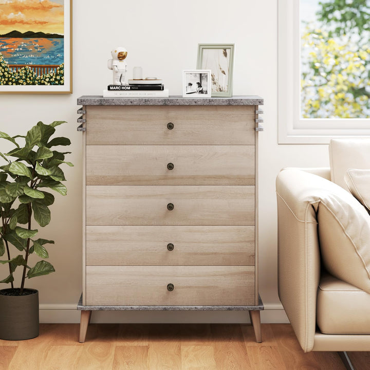 Giantex 5-Drawer Storage Cabinet with Rubber Wood Legs