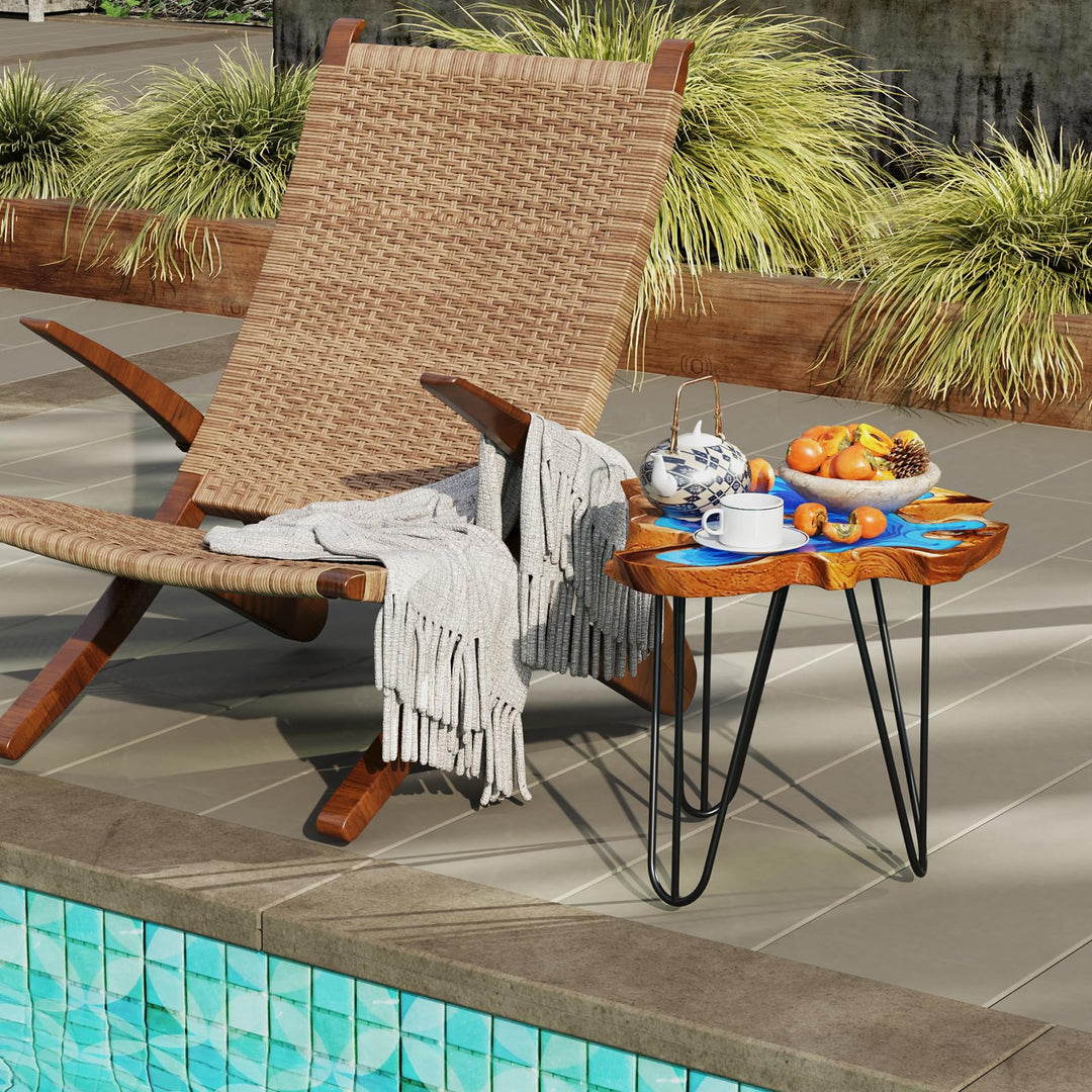 Giantex 21” Teak Wood Outdoor Side Table - Epoxy Resin End Table with Irregular Tabletop