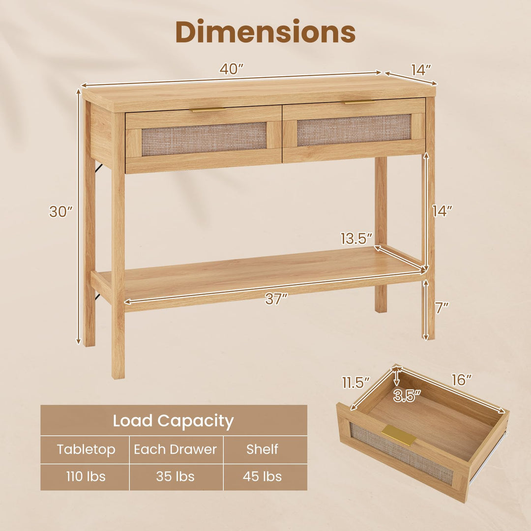 Giantex 40" Rattan Console Table with Storage for Foyer Hallway Entrance