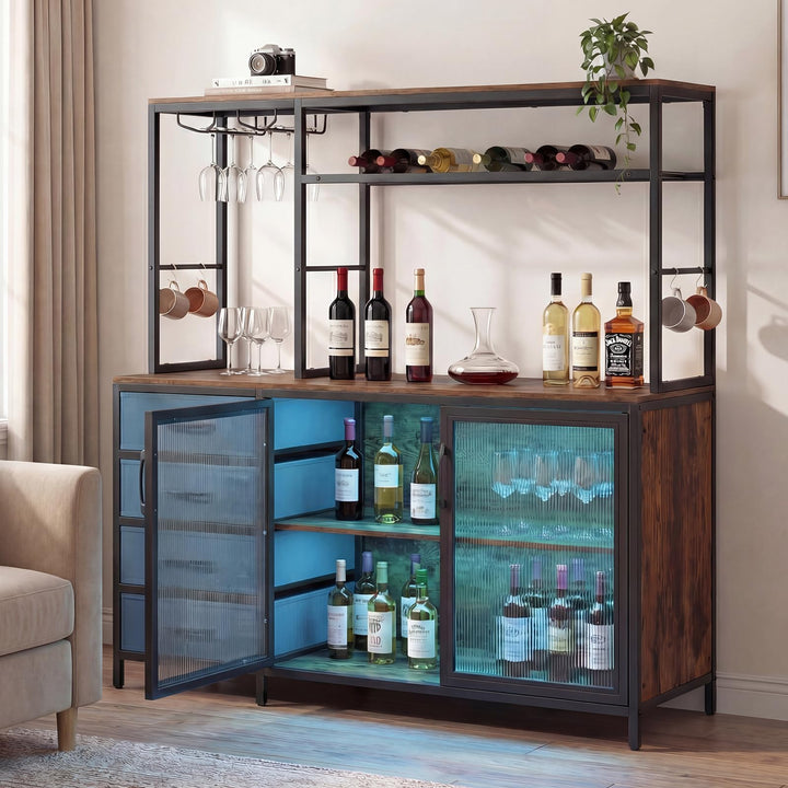 Giantex Tall Wine Bar Cabinet with LED Lights for Kitchen