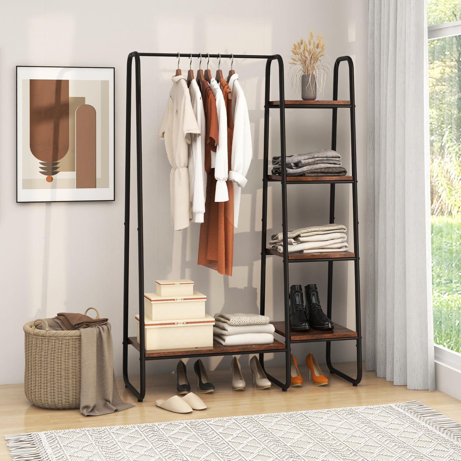 Giantex Clothes Rack with Shelves, Industrial Garment Rack with 5-Tier Shelves