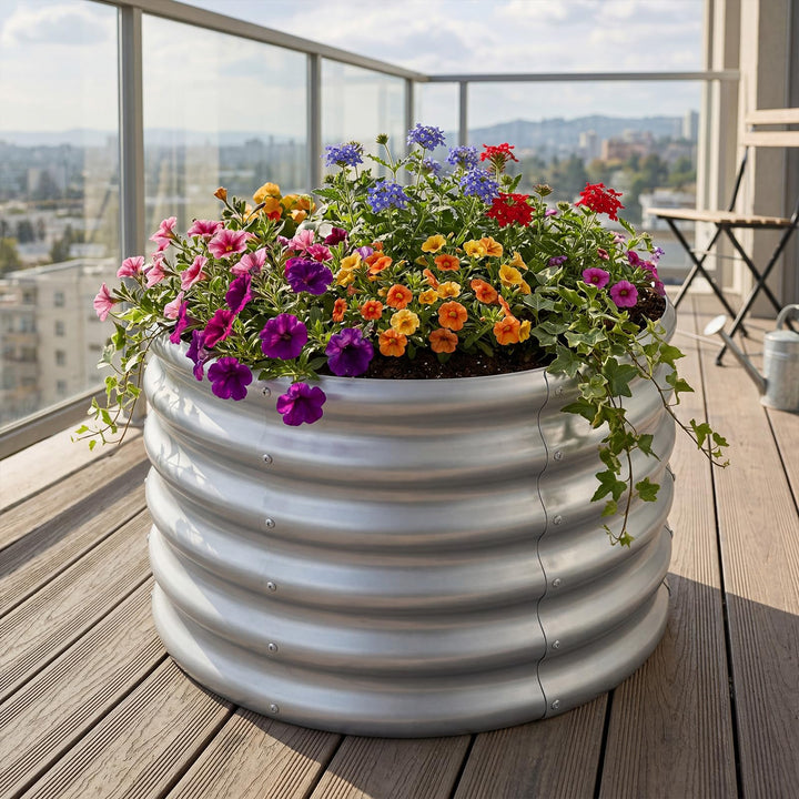 Giantex Galvanized 2 x 2 x 1.5 FT Round Outdoor Planter Box with Open-Ended Base (1/2)