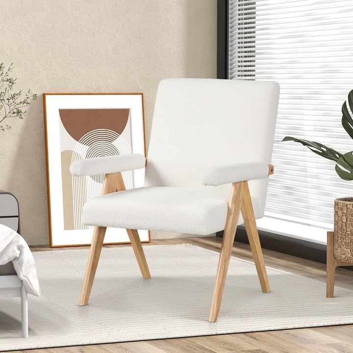 Giantex Mid-Century Modern Accent Chair, Sherpa Fabric Reading Chair with Padded Armrests