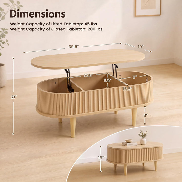 GIANTEX 39.5" Oval Lift Top Coffee Table with Storage