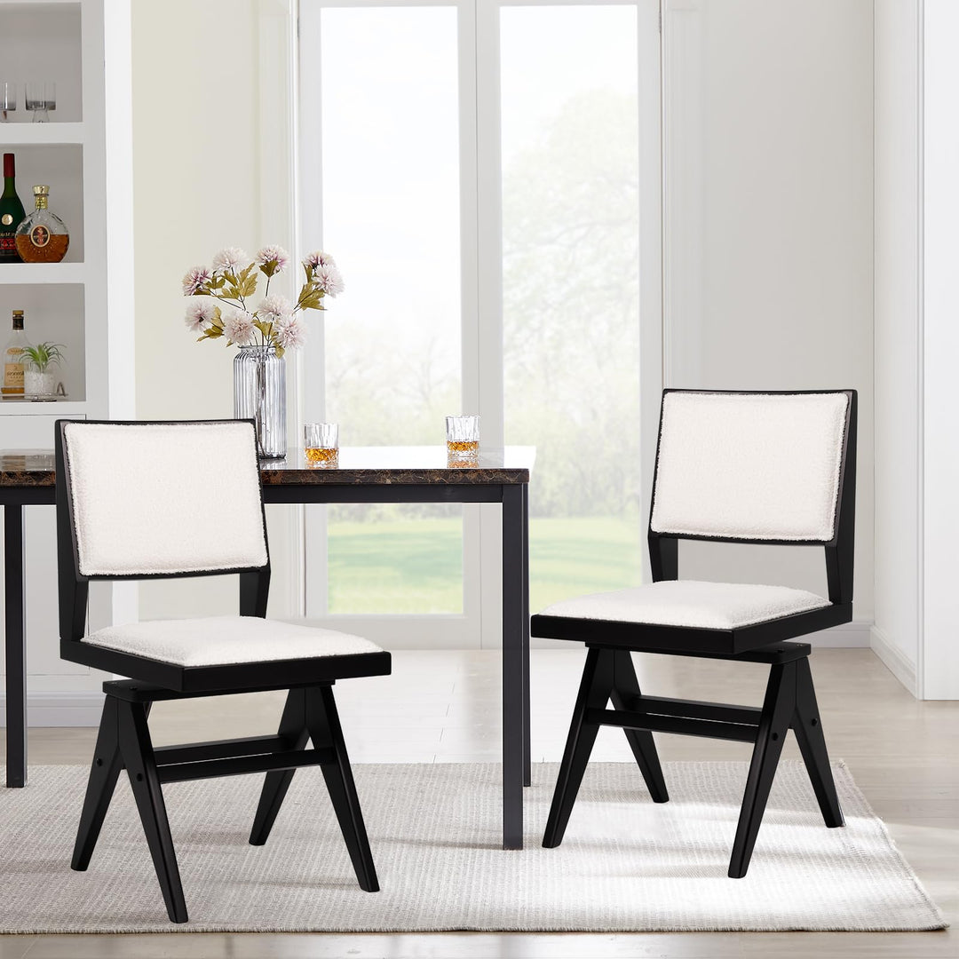 Giantex Swivel Dining Chairs Set of 2/4, Faux Sherpa Kitchen Chairs w/Rubber Wood Frame