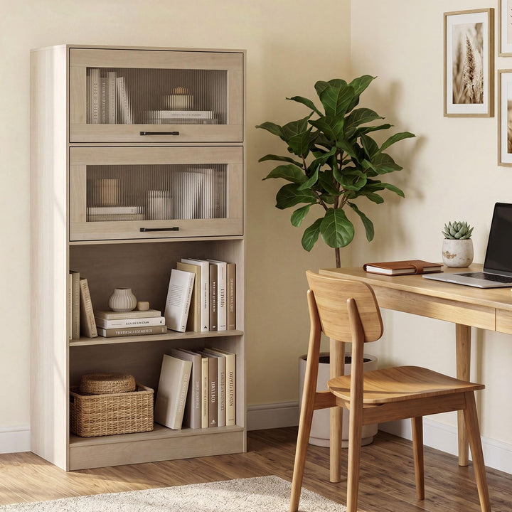 Giantex  4-Tier Tall Bookcase with Flip-up Doors