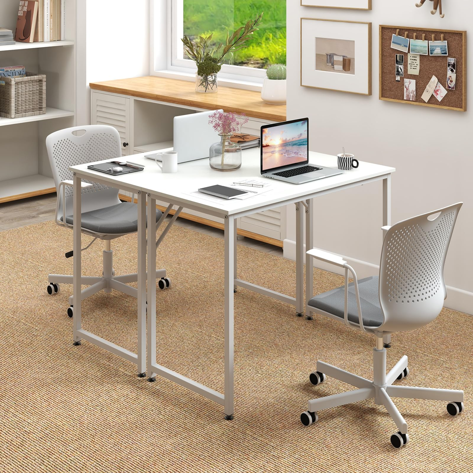 Giantex 6.5 FT Small Conference Table, 2 PCS 40" x 19.5" Rectangular Meeting Table with Heavy-Duty Metal Frame