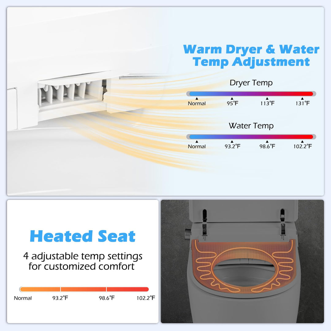 Giantex Smart Toilet with Bidet Built In, Bidet Toilet with Heat, Dryer, Night Light, Auto Open/Close